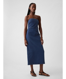 GAP（ギャップ）の「ストラップレス デニム ミディワンピース