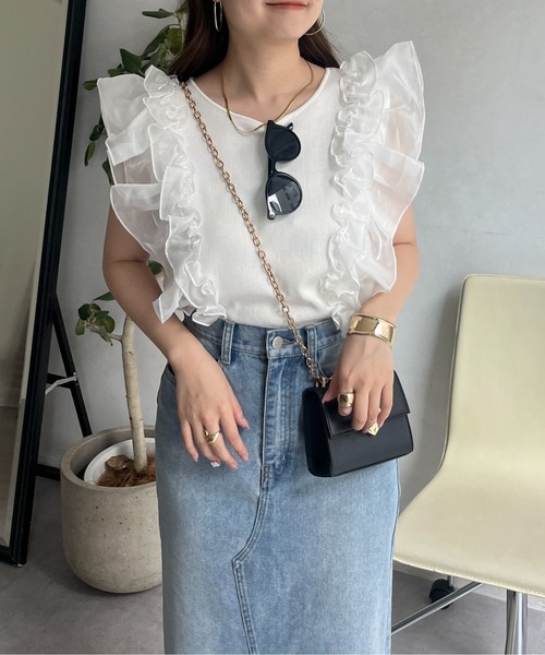 prose verse（プロズヴェール）の「オーガンジーフリルドッキングノースリーブニット（ニット/セーター・レディース・オフホワイト/ブラック・ﾌﾘ-）」の11枚目の写真