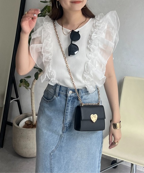 prose verse（プロズヴェール）の「オーガンジーフリルドッキングノースリーブニット（ニット/セーター・レディース・オフホワイト/ブラック・ﾌﾘ-）」の7枚目の写真