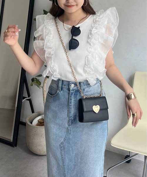 prose verse（プロズヴェール）の「オーガンジーフリルドッキングノースリーブニット（ニット/セーター・レディース・オフホワイト/ブラック・ﾌﾘ-）」の6枚目の写真