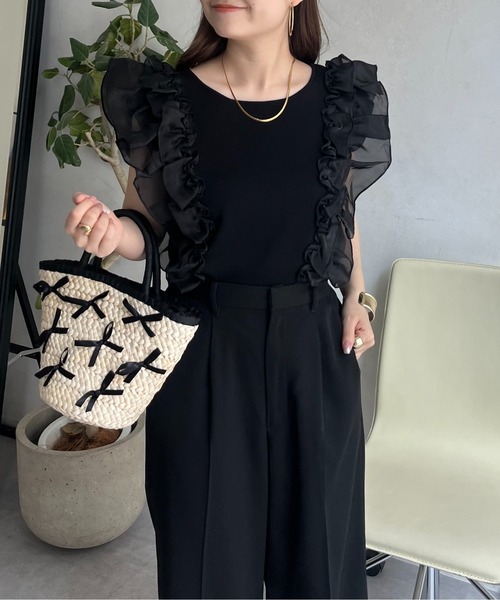 prose verse（プロズヴェール）の「オーガンジーフリルドッキングノースリーブニット（ニット/セーター・レディース・オフホワイト/ブラック・ﾌﾘ-）」の21枚目の写真