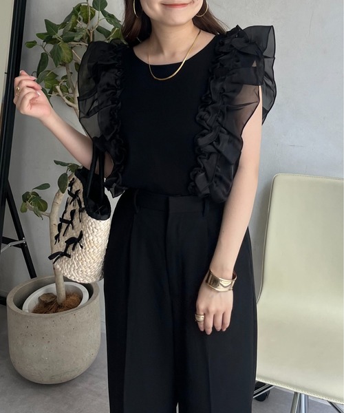 prose verse（プロズヴェール）の「オーガンジーフリルドッキングノースリーブニット（ニット/セーター・レディース・オフホワイト/ブラック・ﾌﾘ-）」の20枚目の写真