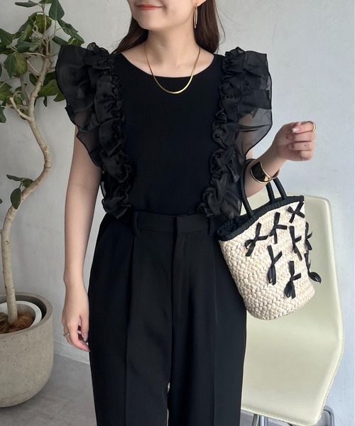 prose verse（プロズヴェール）の「オーガンジーフリルドッキングノースリーブニット（ニット/セーター・レディース・オフホワイト/ブラック・ﾌﾘ-）」の15枚目の写真