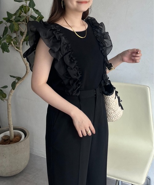 prose verse（プロズヴェール）の「オーガンジーフリルドッキングノースリーブニット（ニット/セーター・レディース・オフホワイト/ブラック・ﾌﾘ-）」の14枚目の写真