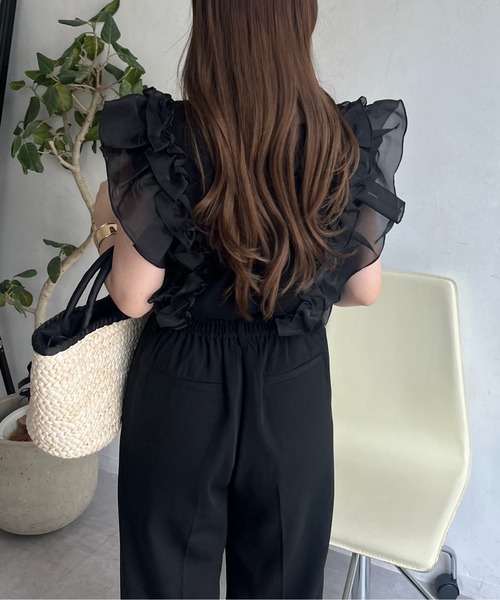 prose verse（プロズヴェール）の「オーガンジーフリルドッキングノースリーブニット（ニット/セーター・レディース・オフホワイト/ブラック・ﾌﾘ-）」の13枚目の写真