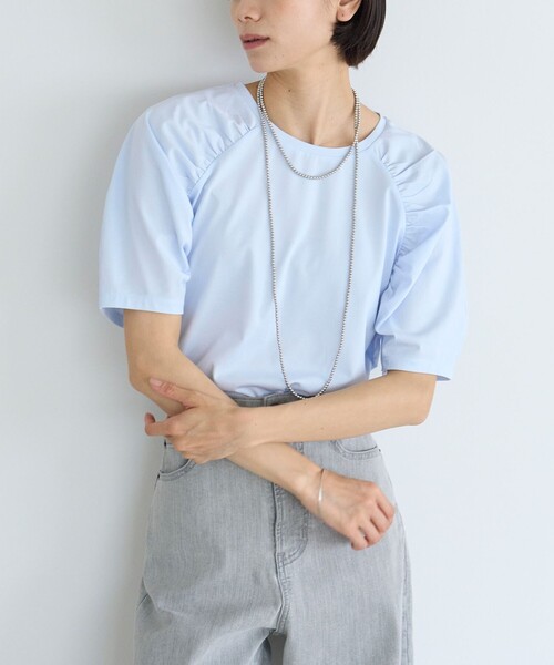 UNFILO(アンフィーロ)の「ショルダーギャザーT(Tシャツ/カットソー・レディース・ブラック系/スカイブルー系/ホワイト系/グレー系・SMALL/MEDIUM/LARGE)」の6枚目の写真