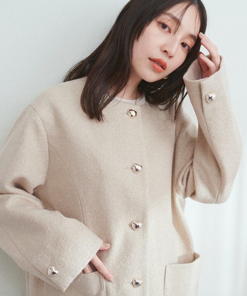 natural couture（ナチュラルクチュール）の「ハート釦ほっこり素材コートジャケット（テーラードジャケット・レディース・モカ/ベージュ/チャコールグレー・FREE）」の8枚目の写真