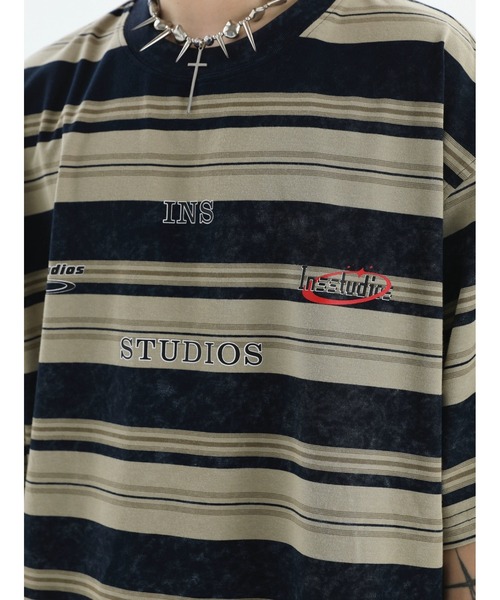 A'GEM9(エージェムナイン)の「A'GEM/9 × .kom 『INSstudios/インスステュディオス』ランダムボーダー半袖カットソー(Tシャツ/カットソー・レディース・グリーン/ピンク/ベージュ・L/M)」の5枚目の写真