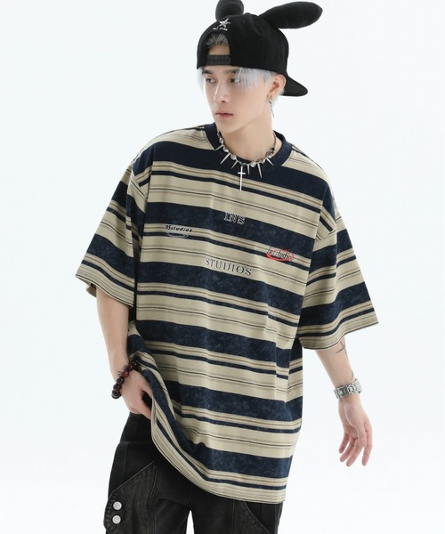 A'GEM9(エージェムナイン)の「A'GEM/9 × .kom 『INSstudios/インスステュディオス』ランダムボーダー半袖カットソー(Tシャツ/カットソー・レディース・グリーン/ピンク/ベージュ・L/M)」の21枚目の写真
