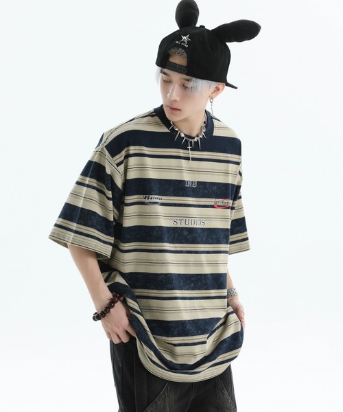 A'GEM9(エージェムナイン)の「A'GEM/9 × .kom 『INSstudios/インスステュディオス』ランダムボーダー半袖カットソー(Tシャツ/カットソー・レディース・グリーン/ピンク/ベージュ・L/M)」の22枚目の写真