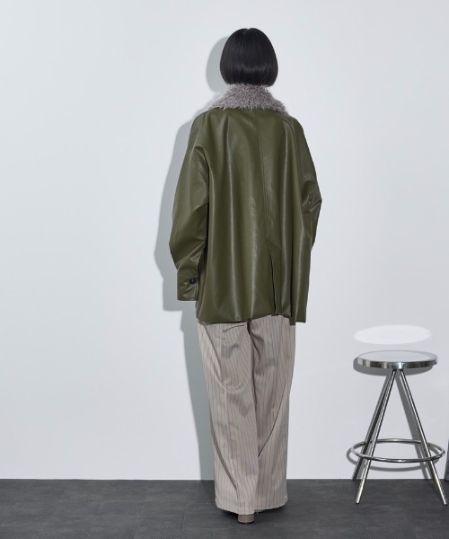 【セール】エコファーデタッチャブルカラーフェイクレザージャケット(その他アウター)|THE YOn(ザヨン) 【セール】エコファーデタッチャブルカラーフェイクレザージャケット(その他アウター)|THE YOn(ザヨン)