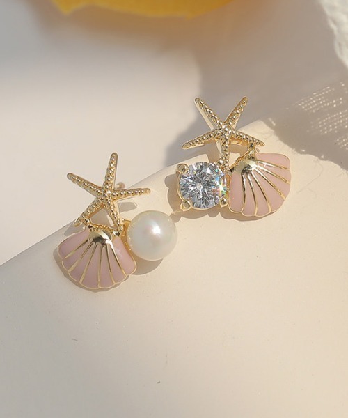 セール】貝殻シェルピアス 夏 ホワイト ピンク（ピアス（両耳用