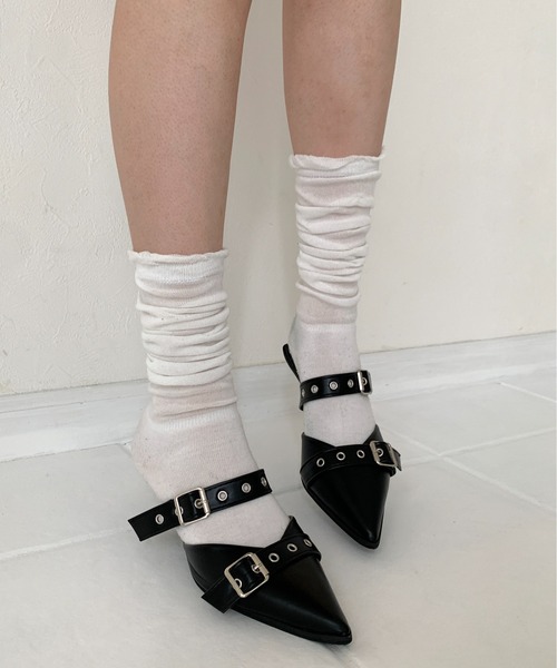 セール】ポインテッドトゥ 太ベルト ミュール（パンプス）｜Teem