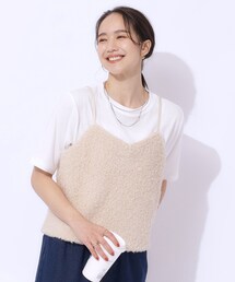 DRESKIP | 【2点セット】秋冬も活躍 フェイクファービスチェ×Tシャツ(その他トップス)