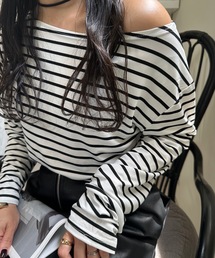 ULEULA | ボーダーロングスリーブカットソー/オフショルカットソー(Tシャツ/カットソー)