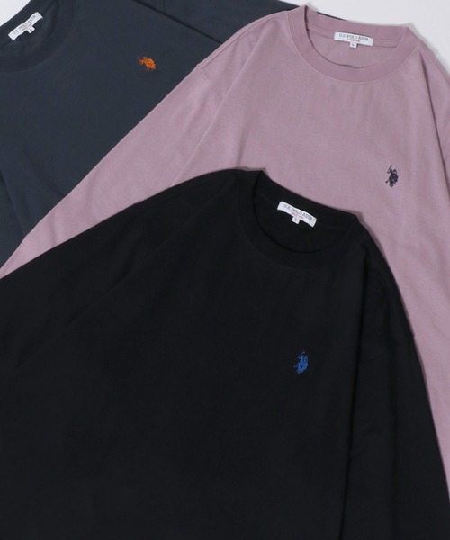 U.S. POLO ASSN.(ユーエスポロアッスン)の「U.S. POLO ASSN./ユーエスポロアッスン オーバーサイズ ワンポイント刺繍 長袖Tシャツ ロンT レディース メンズ(Tシャツ/カットソー・メンズ・アイボリー/ブラック/ダークグリーン/バイオレット/オートミール/ネイビー/ボルドー・M/L/LL)」の2枚目の写真