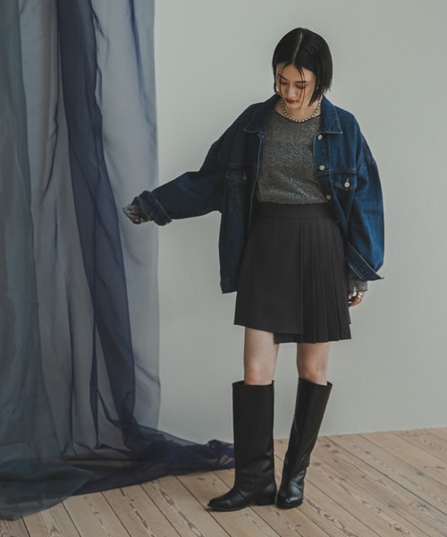 PRIORITYプリーツパンツスカート新品チャコールmal.レレレさん ボックスプリーツミニスカートパンツ | レディースファッション