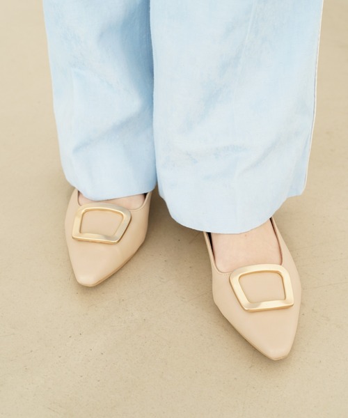 25秋冬新カラー】スクエアバックルフラットパンプス(0576)（パンプス