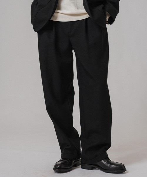 新品タグ付きPLEATS TROUSERS ブラック34 セール】CONFFECT EDIFICE Marine Cloth 2pleats Pants（スラックス