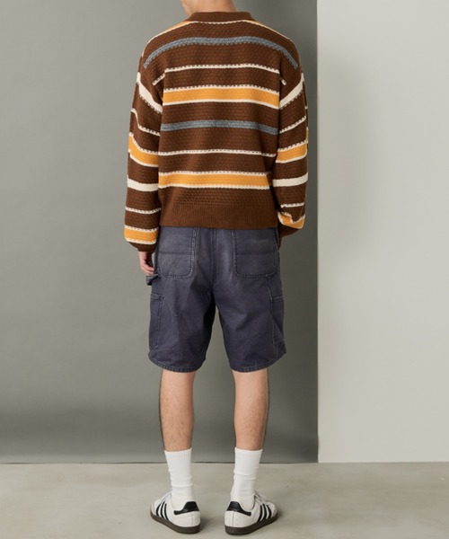 Auntie Rosa（アンティローザ）の「【SEFUMI】ワッフル編みマルチボーダーニット（ニット/セーター・レディース・ブラウン/ネイビー・FREE）」の15枚目の写真