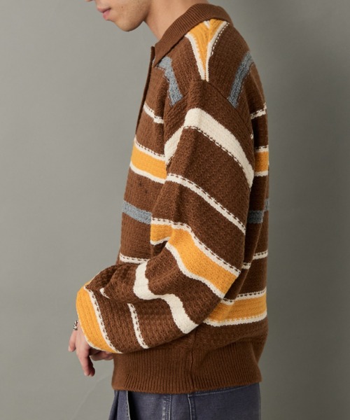 Auntie Rosa（アンティローザ）の「【SEFUMI】ワッフル編みマルチボーダーニット（ニット/セーター・レディース・ブラウン/ネイビー・FREE）」の12枚目の写真