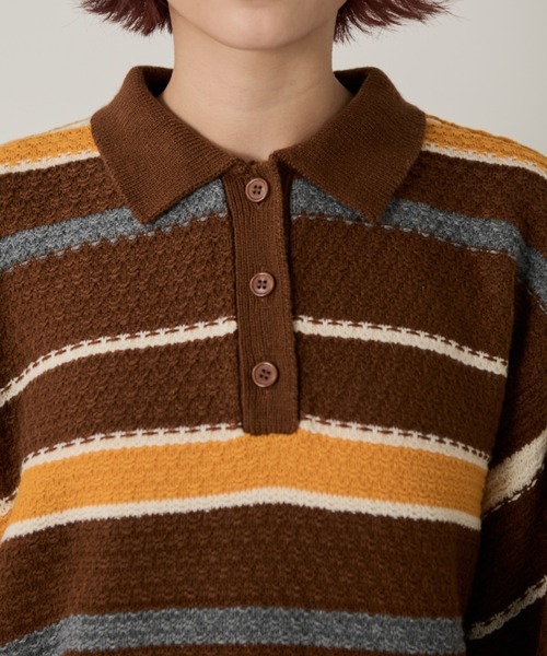 Auntie Rosa（アンティローザ）の「【SEFUMI】ワッフル編みマルチボーダーニット（ニット/セーター・レディース・ブラウン/ネイビー・FREE）」の9枚目の写真