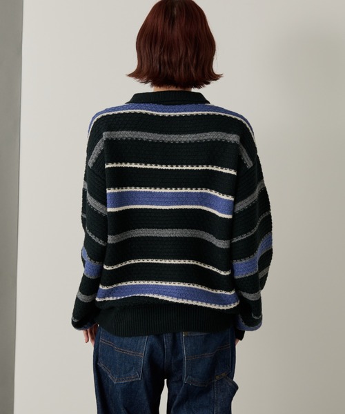 Auntie Rosa（アンティローザ）の「【SEFUMI】ワッフル編みマルチボーダーニット（ニット/セーター・レディース・ブラウン/ネイビー・FREE）」の19枚目の写真