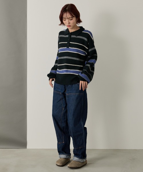 Auntie Rosa（アンティローザ）の「【SEFUMI】ワッフル編みマルチボーダーニット（ニット/セーター・レディース・ブラウン/ネイビー・FREE）」の20枚目の写真