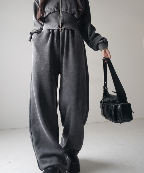 hanne ダークグレー クロップドフーディ ワイドパンツ