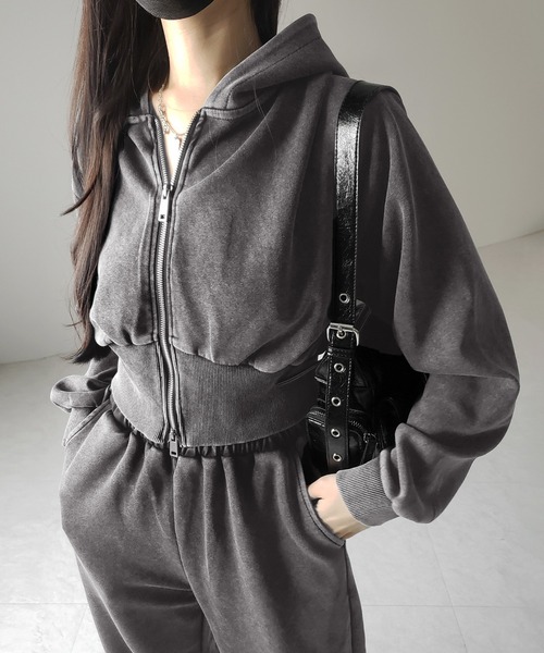 セットアップ 】ピグメントヴィンテージショートパーカー ＋ ワイド