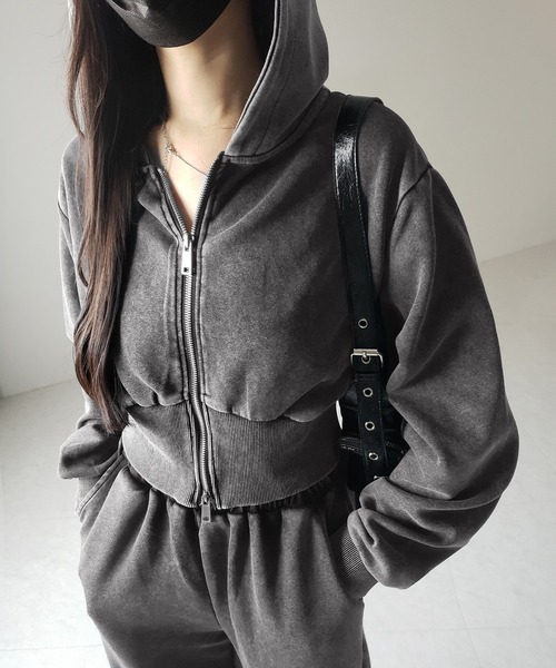 セットアップ 】ピグメントヴィンテージショートパーカー ＋ ワイド