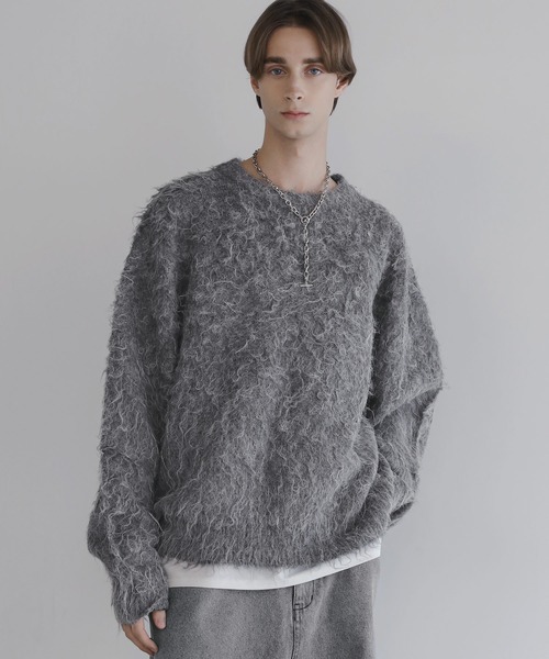 SOCCE（ソーシー）の「ルーズシルエットフェザーニット（ニット/セーター・メンズ・ブルーグレー/ブラック/オフホワイト/ブラウン/ライトブルー/チャコール・S/M/L）」の5枚目の写真