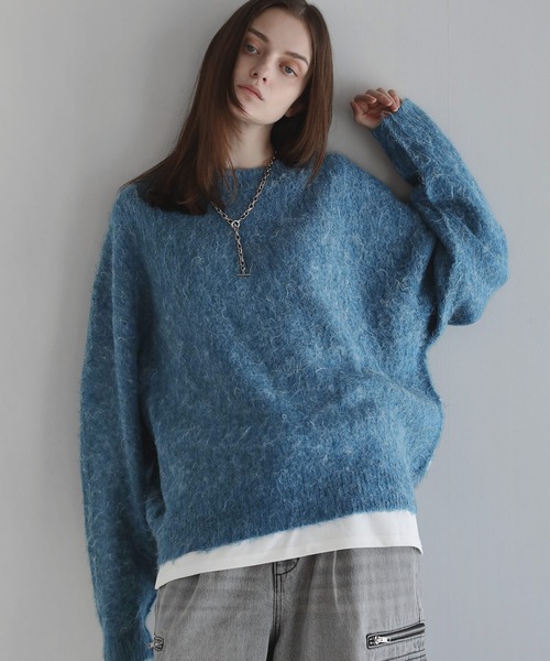 SOCCE（ソーシー）の「ルーズシルエットフェザーニット（ニット/セーター・メンズ・ブルーグレー/ブラック/オフホワイト/ブラウン/ライトブルー/チャコール・S/M/L）」の2枚目の写真