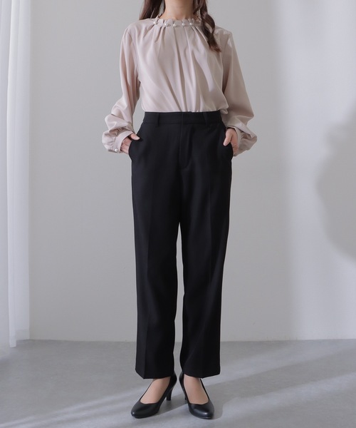 Lace Ladies(レースレディース)の「ノータック ハイウエスト セミワイド ストレート パンツ(スラックス・レディース・ベージュ/ネイビー/ブラック/グレー・S/M/L)」の13枚目の写真