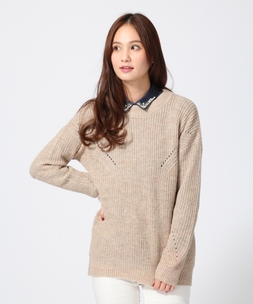 GLOBAL WORK（グローバルワーク）の「７ゲージモヘアコンアゼチュニック長袖/565891（ニット/セーター・レディース・カーキ/ネイビー/ライトピンク/ブルー/ライトグレー・LARGE/MEDIUM/SMALL）」の5枚目の写真