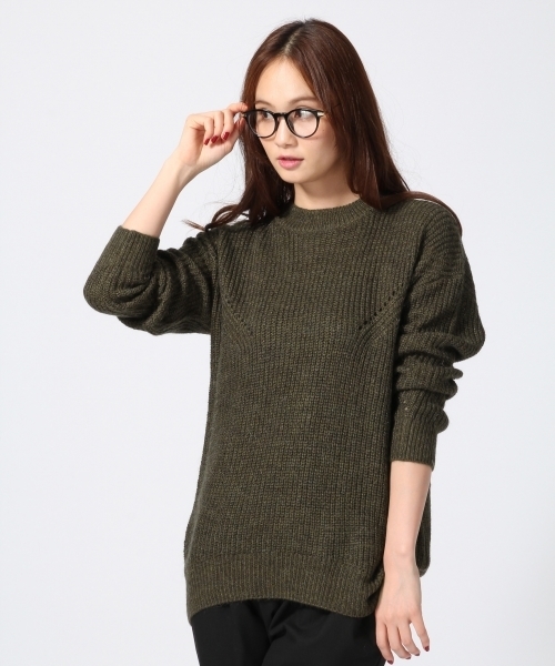 GLOBAL WORK（グローバルワーク）の「７ゲージモヘアコンアゼチュニック長袖/565891（ニット/セーター・レディース・カーキ/ネイビー/ライトピンク/ブルー/ライトグレー・LARGE/MEDIUM/SMALL）」の2枚目の写真