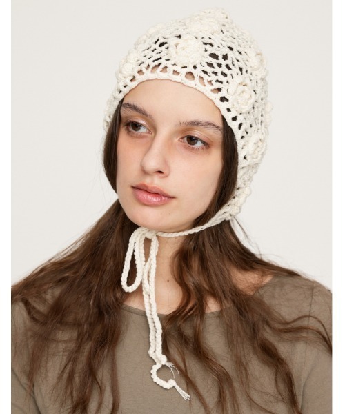 SLY（スライ）の「CROCHET KNIT HAT クロシェ ニット ハット（ハット・レディース・アイボリー/ブラック・FREE）」の8枚目の写真