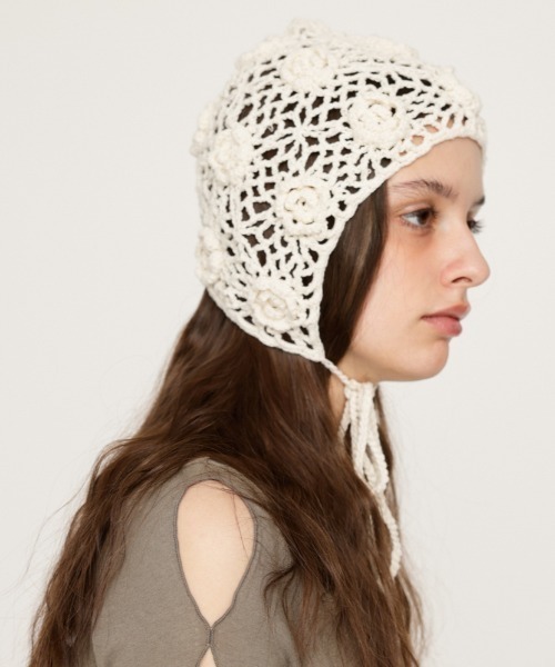 SLY（スライ）の「CROCHET KNIT HAT クロシェ ニット ハット（ハット・レディース・アイボリー/ブラック・FREE）」の9枚目の写真