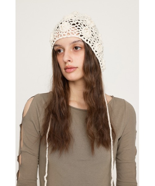 SLY（スライ）の「CROCHET KNIT HAT クロシェ ニット ハット（ハット・レディース・アイボリー/ブラック・FREE）」の10枚目の写真