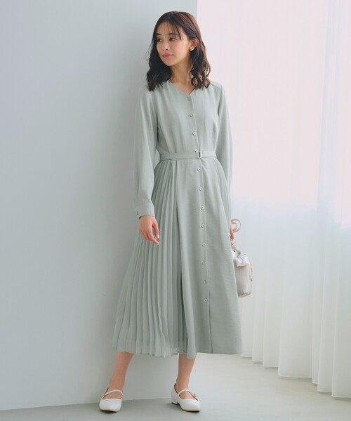 grove(グローブ)の「サイドプリーツシャツワンピース(ワンピース・レディース・ネイビー/ライトグレー/グリーン系・02/03/01/04/05)」の2枚目の写真