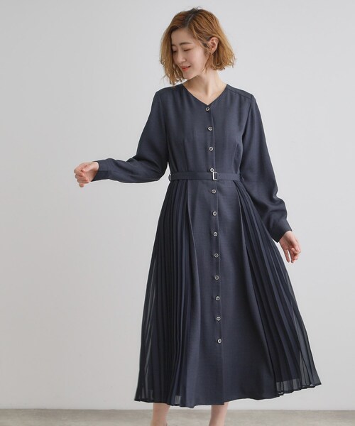 grove(グローブ)の「サイドプリーツシャツワンピース(ワンピース・レディース・ネイビー/ライトグレー/グリーン系・02/03/01/04/05)」の3枚目の写真