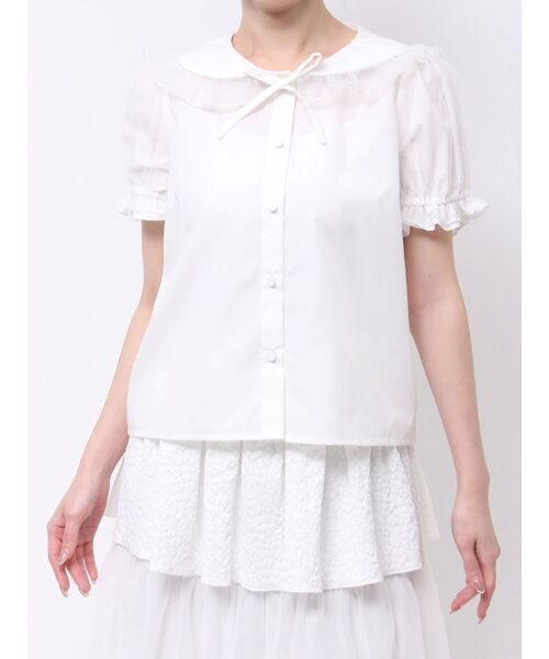 merry jenny（メリージェニー）の「チュールパフブラウス（シャツ/ブラウス・レディース・ブラック/オフホワイト/グレー・FREE）」の2枚目の写真