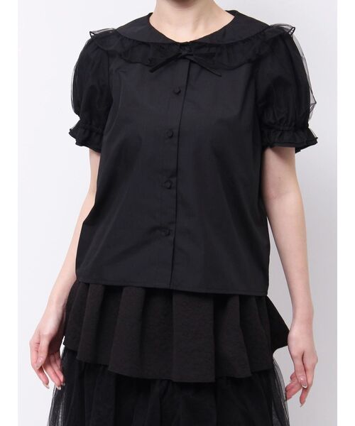 merry jenny（メリージェニー）の「チュールパフブラウス（シャツ/ブラウス・レディース・ブラック/オフホワイト/グレー・FREE）」の3枚目の写真