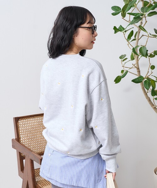さらに100円引き◆MMLG◆GARDENING SWEAT スウェット セール】デイジー刺繍スウェット/ 花柄刺繍スウェット