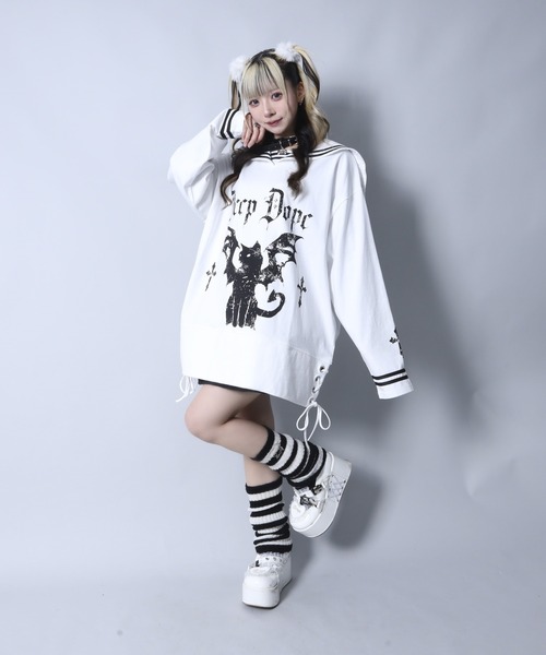 水彩アートプリント クルーネック 長袖 メンズ Tシャツ