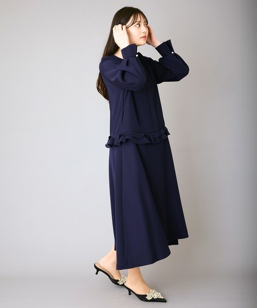 フリルデザイン オケージョンワンピース セット NAVY】フリルデザインセレモニーフォーマルワンピース【結婚式・入卒式