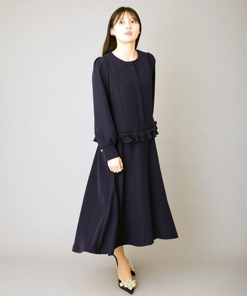 フリルデザイン オケージョンワンピース セット NAVY】フリルデザインセレモニーフォーマルワンピース【結婚式・入卒式