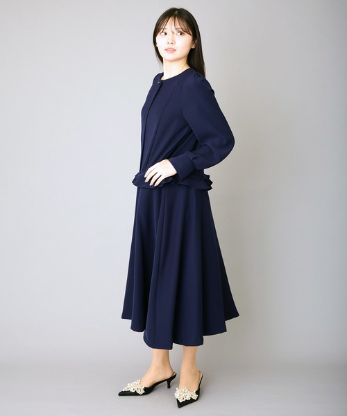 NAVY】フリルデザインセレモニーフォーマルワンピース【結婚式・入卒式