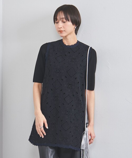 ユナイテッドアローズ カットフリンジ ノースリーブニット　黒 unitedarrows カットフリンジノースリーブニット ユナイテッド