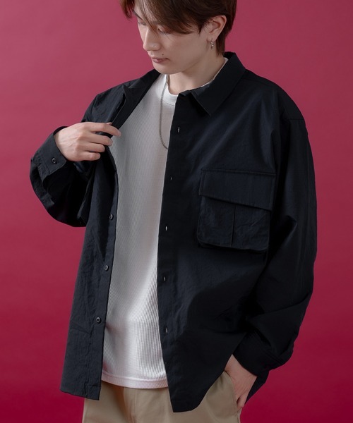 SIDEWAY STANCE（サイドウェイスタンス）の「【SIDEWAY STANCE】ポリワッシャー 長袖 ワークシャツ（シャツ/ブラウス・メンズ・ブラック/ネイビー/カーキ・SMALL/X-LARGE/LARGE/MEDIUM）」の3枚目の写真